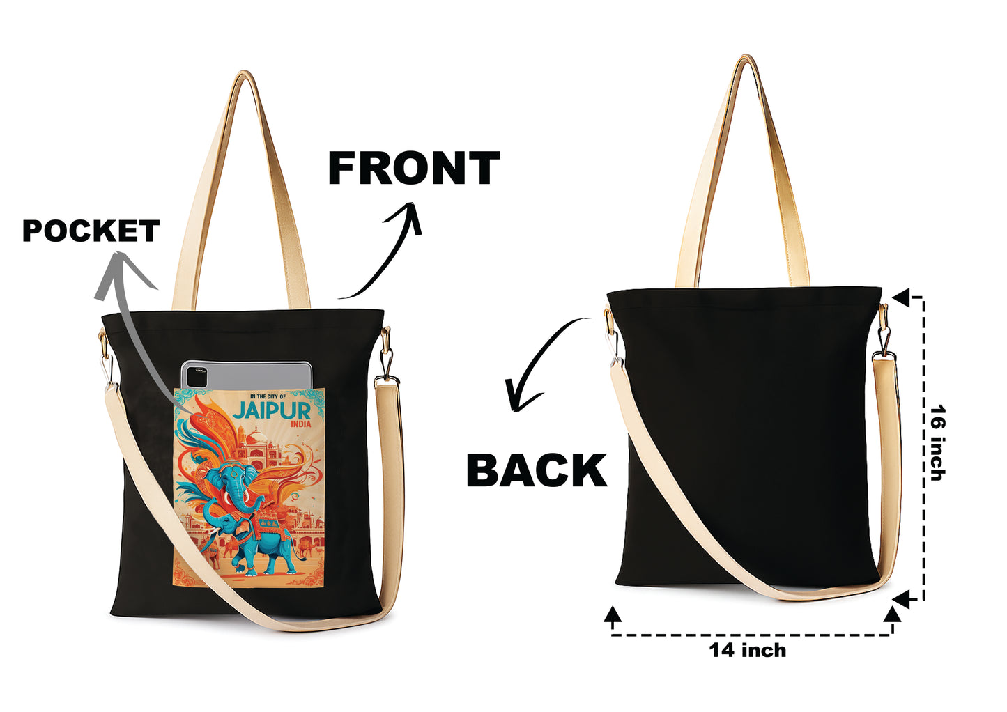 Jaipur Printed Women's Girls Cross Body Sling Bag with Extra Front Pocket, College Bag for Girls, Tote Bag for Shopping,Travel