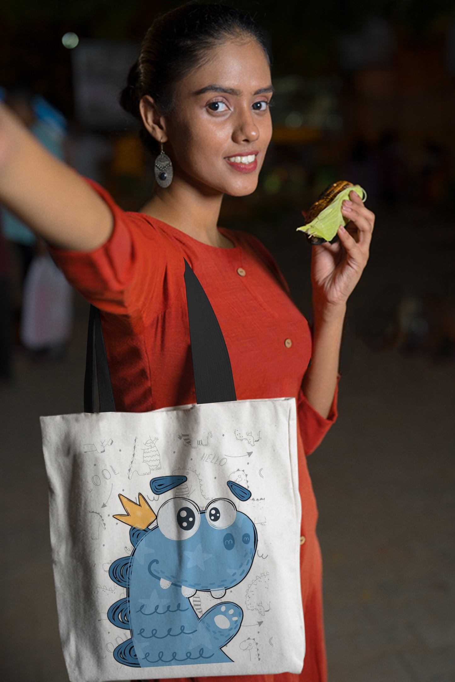 Blue Dinosaur Design Tote Bag (14 X 16 Inches) Tote bag For Shopping, College, Travel