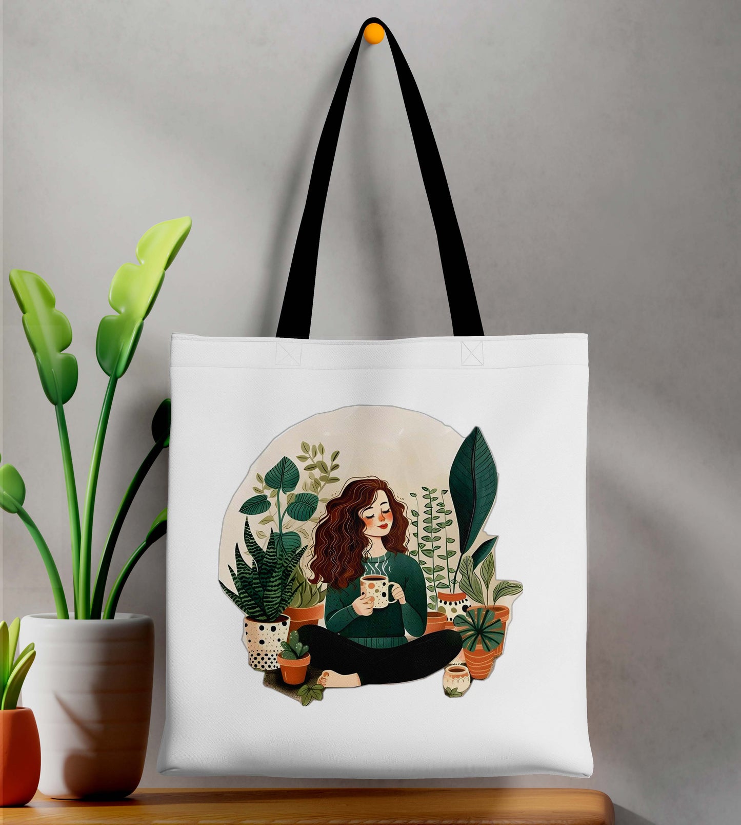 Feeling Good Printed Black Handle Tote Bag (14 X 16 Inches) For Shopping, College, Travel