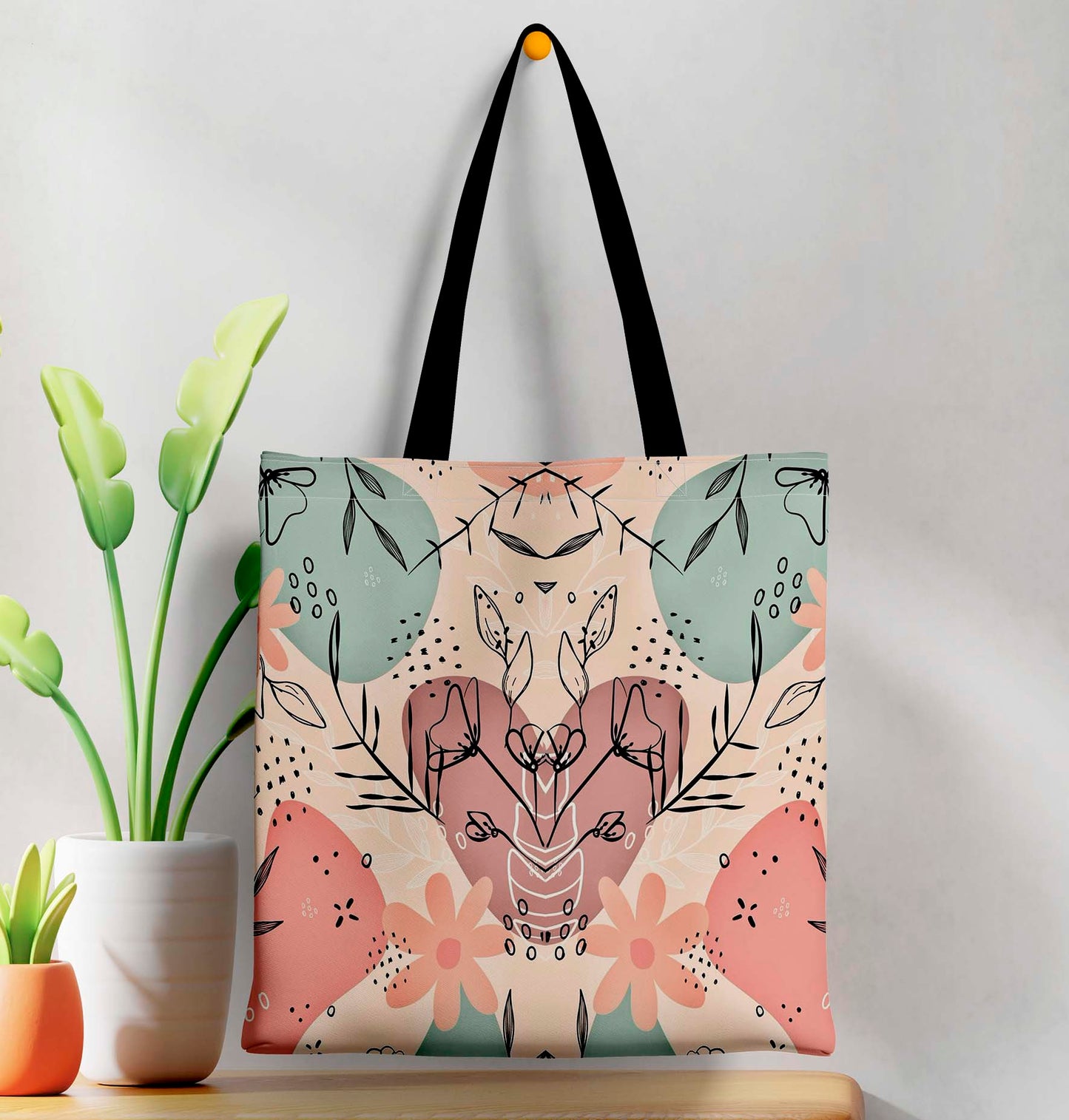 Abstract art Printed Black Handle Tote Bag (14 X 16 Inches) For Shopping, College, Travel