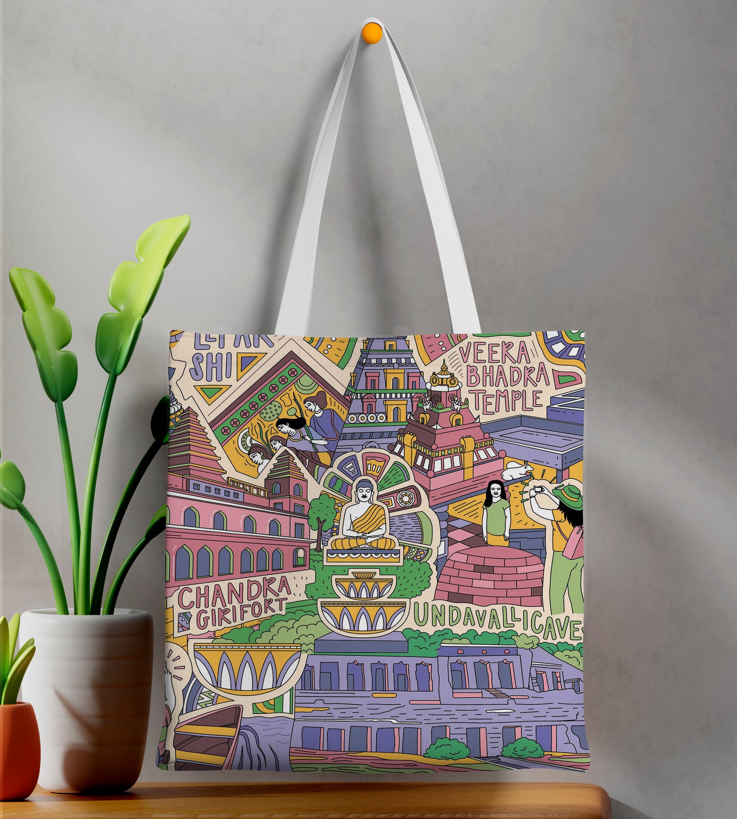 Flavours of Andhra Seamless pattern Printed Design White Tote Bag (14 X 16 Inches) For Shopping, College, Travel