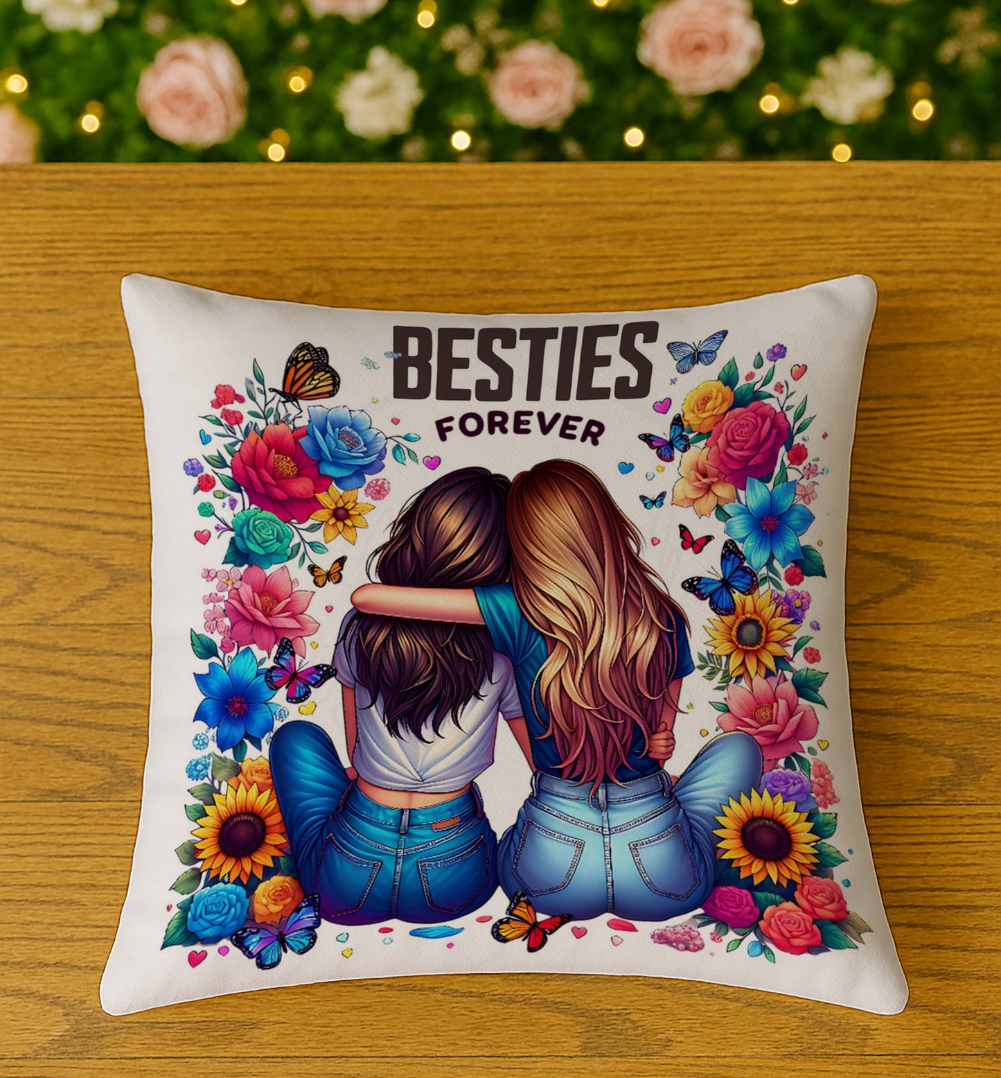 Bestie Forever Design Cushion (12x12 inches) Pack of 1