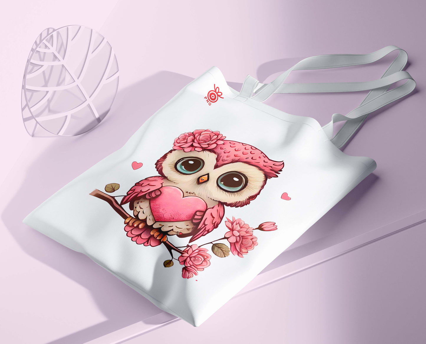Pink owl bird Design Tote Bag (14 X 16 Inches) For Shopping, College, Travel