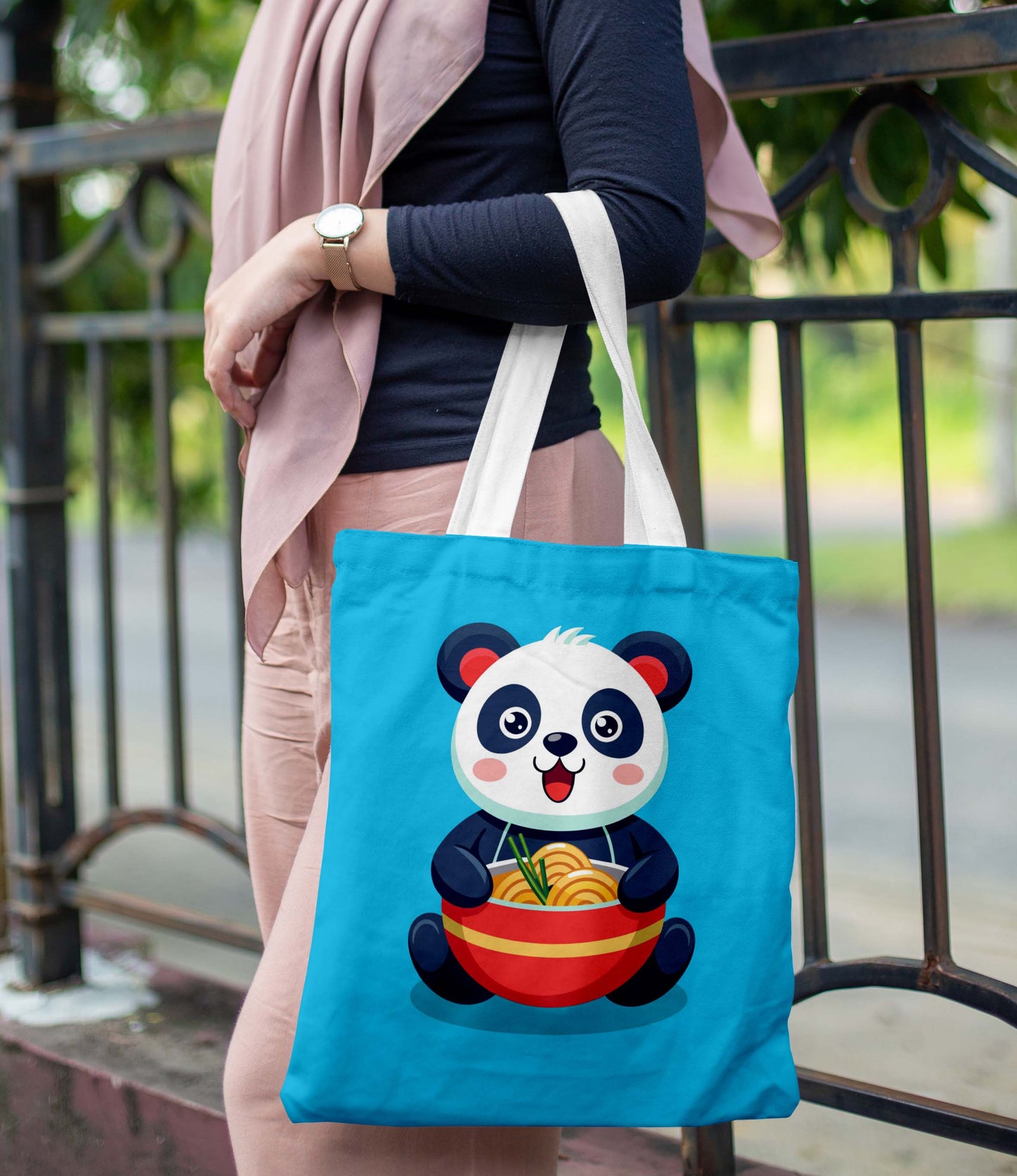 Eating panda Printed Design Tote Bag with Pouch Bag (14 X 16 Inches) For Shopping, College, Travel