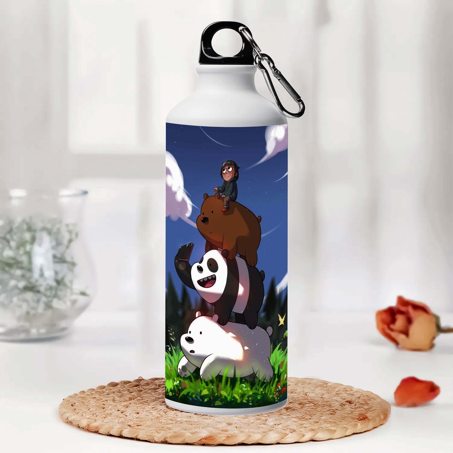 Bears Printed Aluminum Sipper Water Bottle 750 ml For Gym, Yoga, Kids, Boys, Girls, Brother, Sister, Babies, Baby, Workout, Adults
