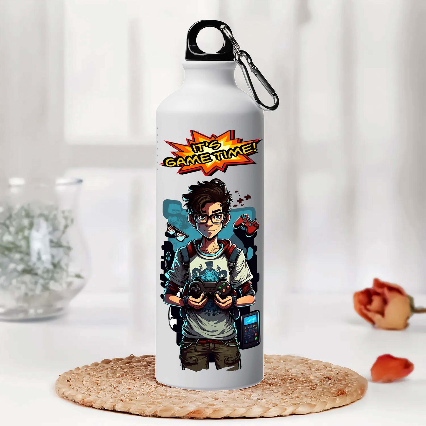Its game time Printed Aluminum Sipper Water Bottle 750 ml For Gym, Yoga, Kids, Boys, Girls, Brother, Sister, Babies, Baby, Workout, Adults