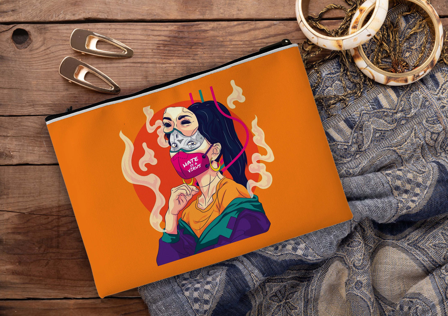 Facemask girl Printed Design Tote Bag with Pouch Bag (14 X 16 Inches) For Shopping, College, Travel