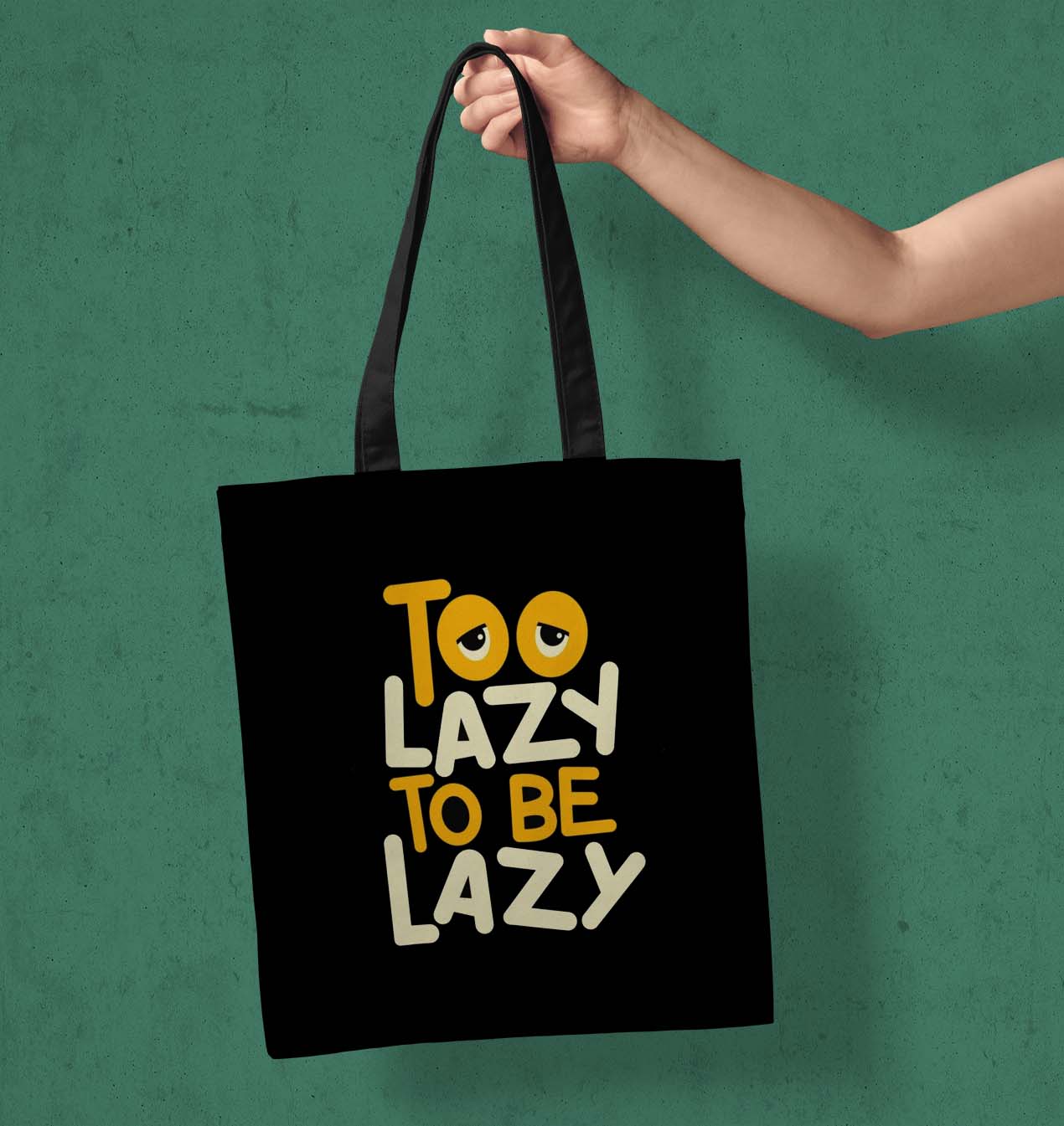 Too Lazy Printed Black Tote Bag (14 X 16 Inches) For Shopping, College, Travel