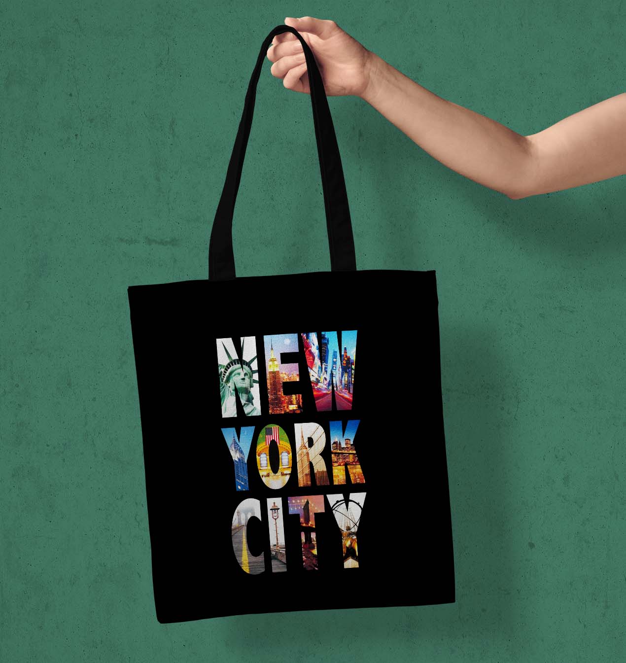 New York City Printed Black Tote Bag (14 X 16 Inches) For Shopping, College, Travel