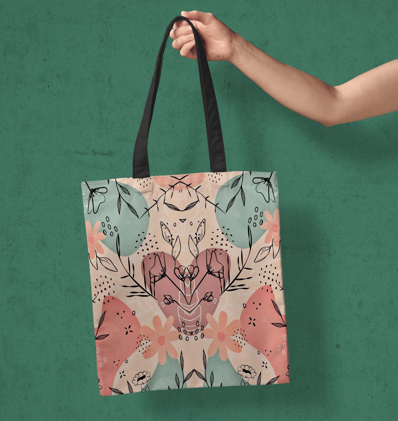 Abstract art Printed Black Handle Tote Bag (14 X 16 Inches) For Shopping, College, Travel