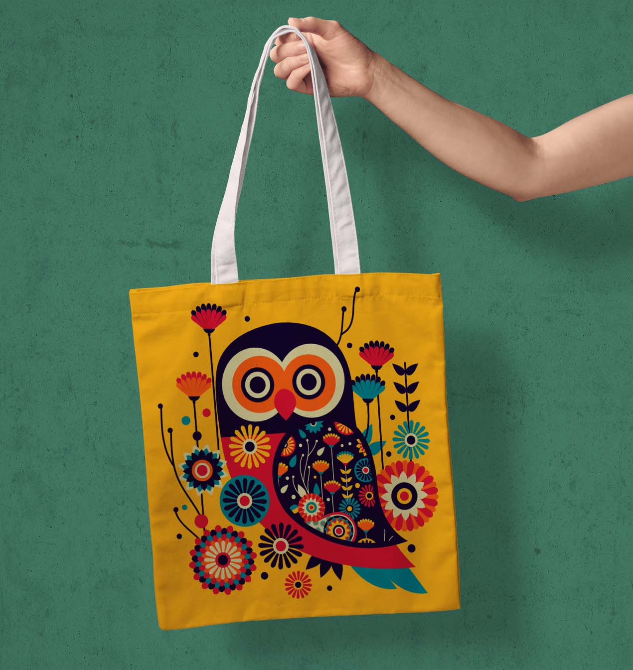 Owl White Printed Tote Bag (14 X 16 Inches) For Shopping, College, Travel