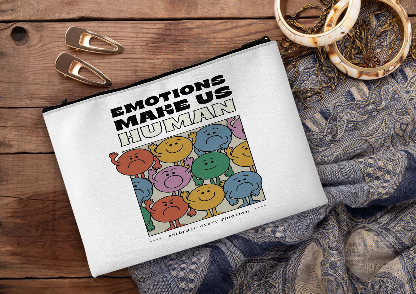 Emotions Makes Human Printed Design Tote Bag with Pouch Bag (14 X 16 Inches) For Shopping, College, Travel