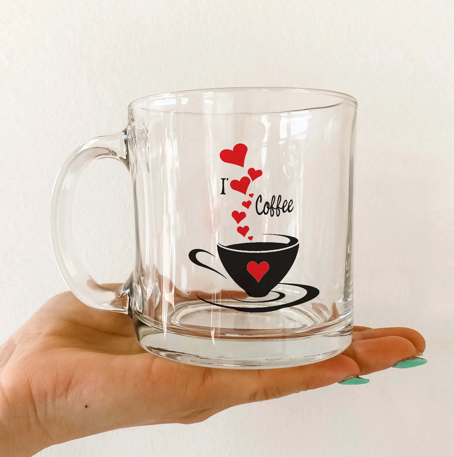 I love Coffee Printed Glass Mug