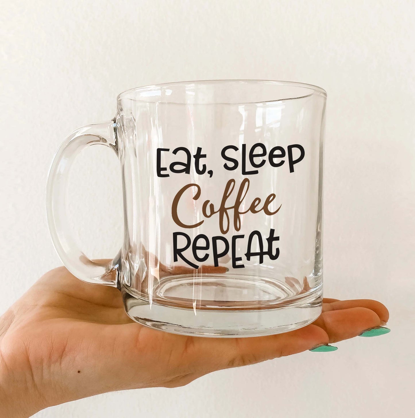 Eat sleep coffee repeat Printed Glass Mug