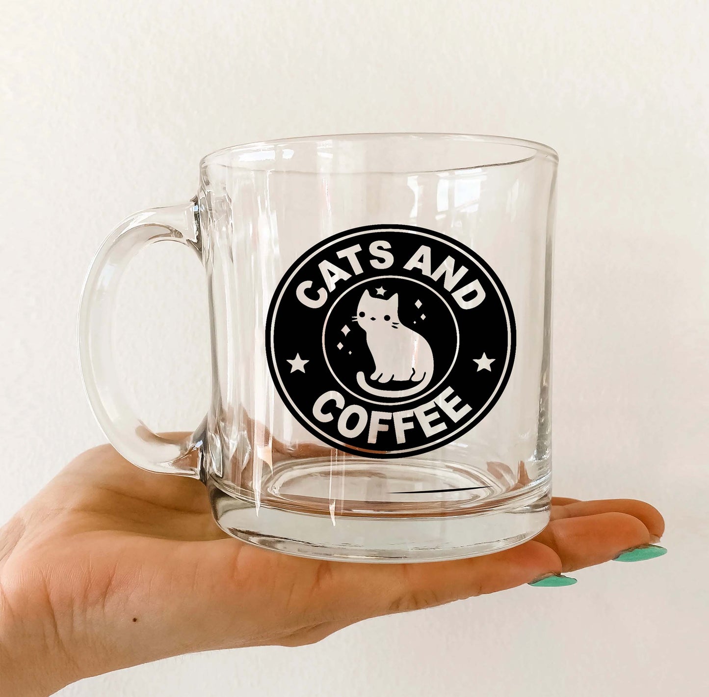 cats and coffee Printed Glass Mug