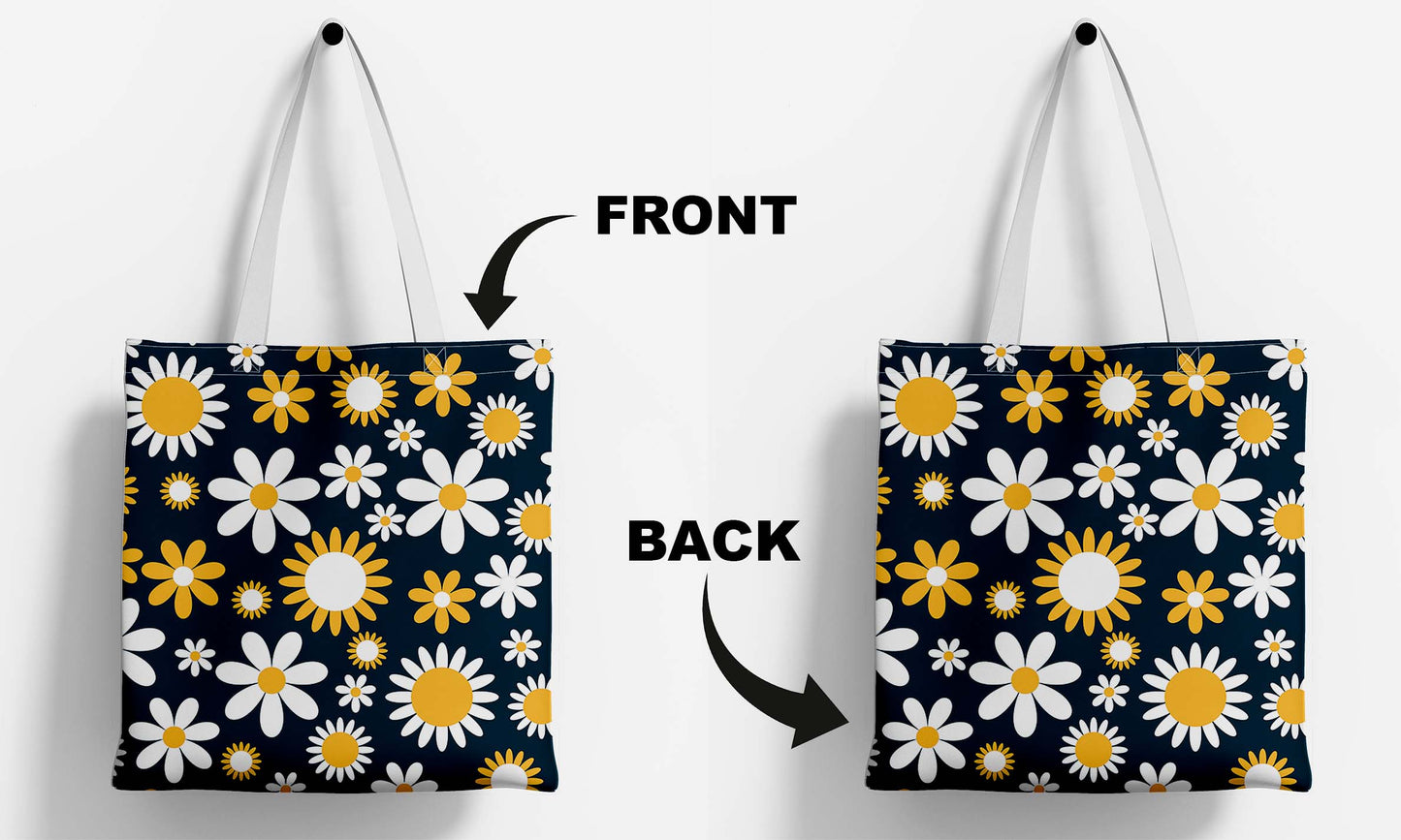 Sunflower Flower White Printed Tote Bag (14 X 16 Inches) For Shopping, College, Travel