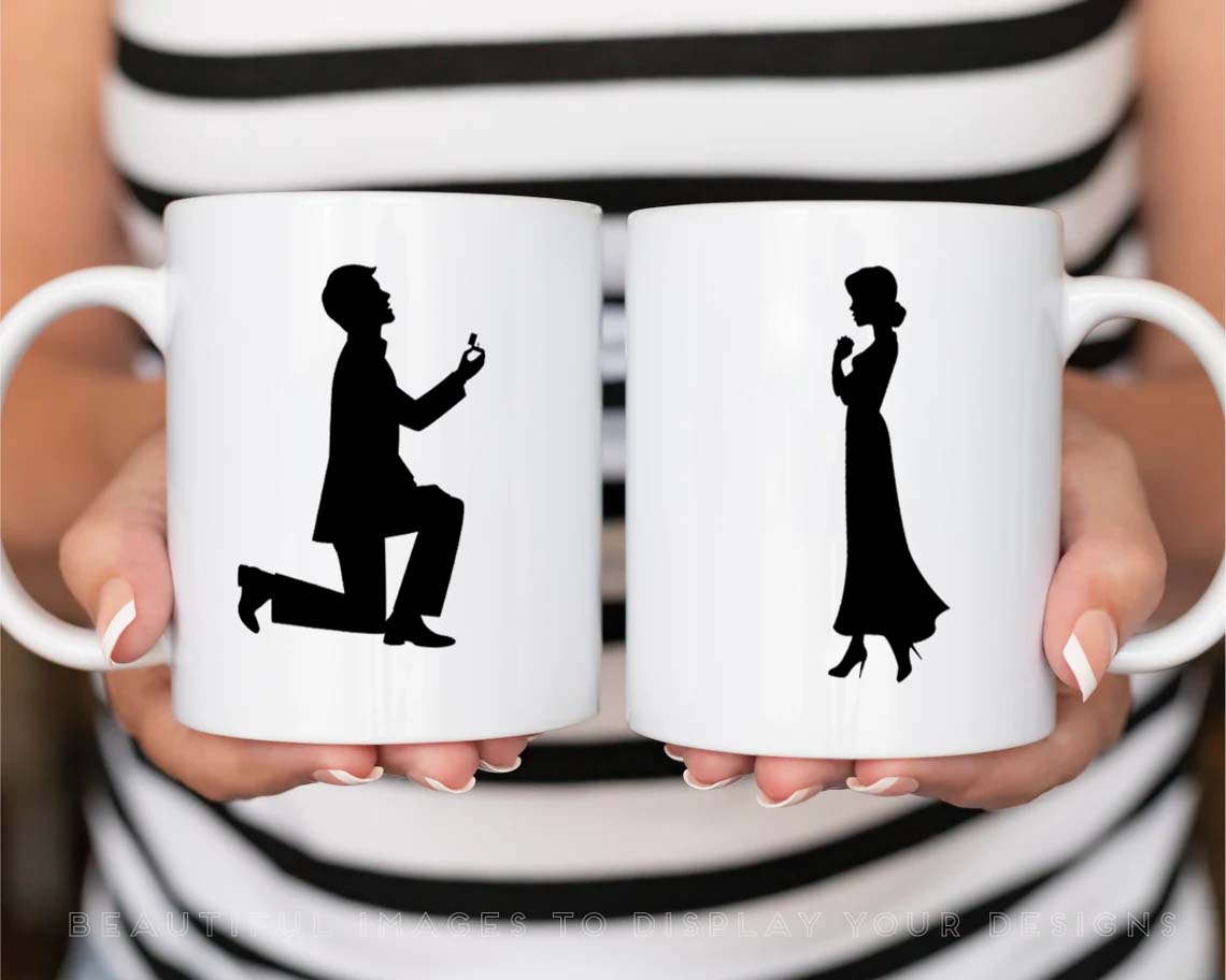 Valentine Proposing Cute Couple Printed Glossy Finished,1 Piece,330ml Ceramic Coffee Mug (330 ml)