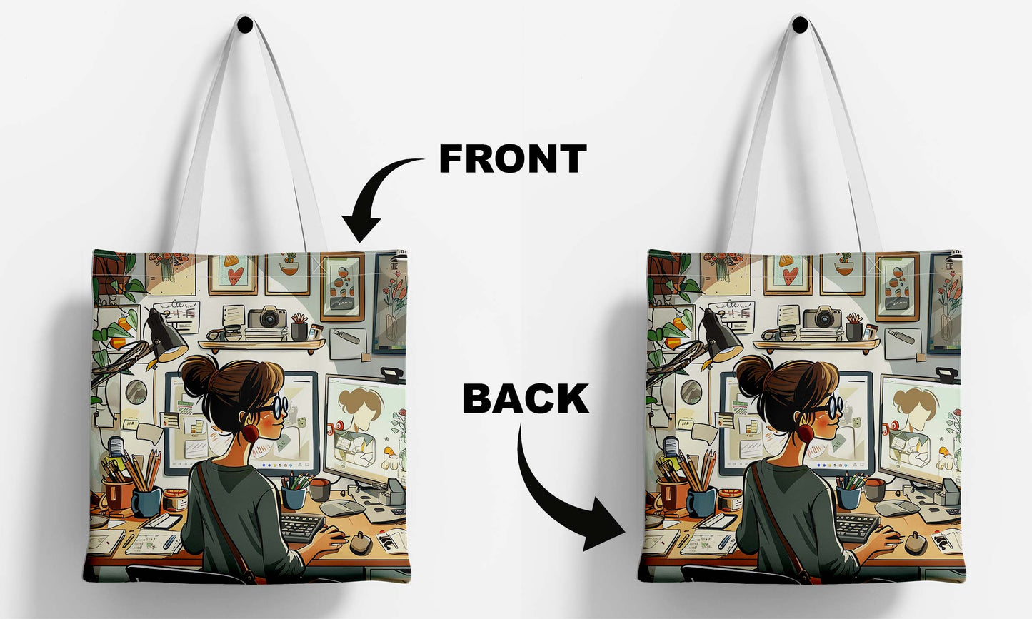 Abstract Study Design Printed White Tote Bag (14 X 16 Inches) For Shopping, College, Travel