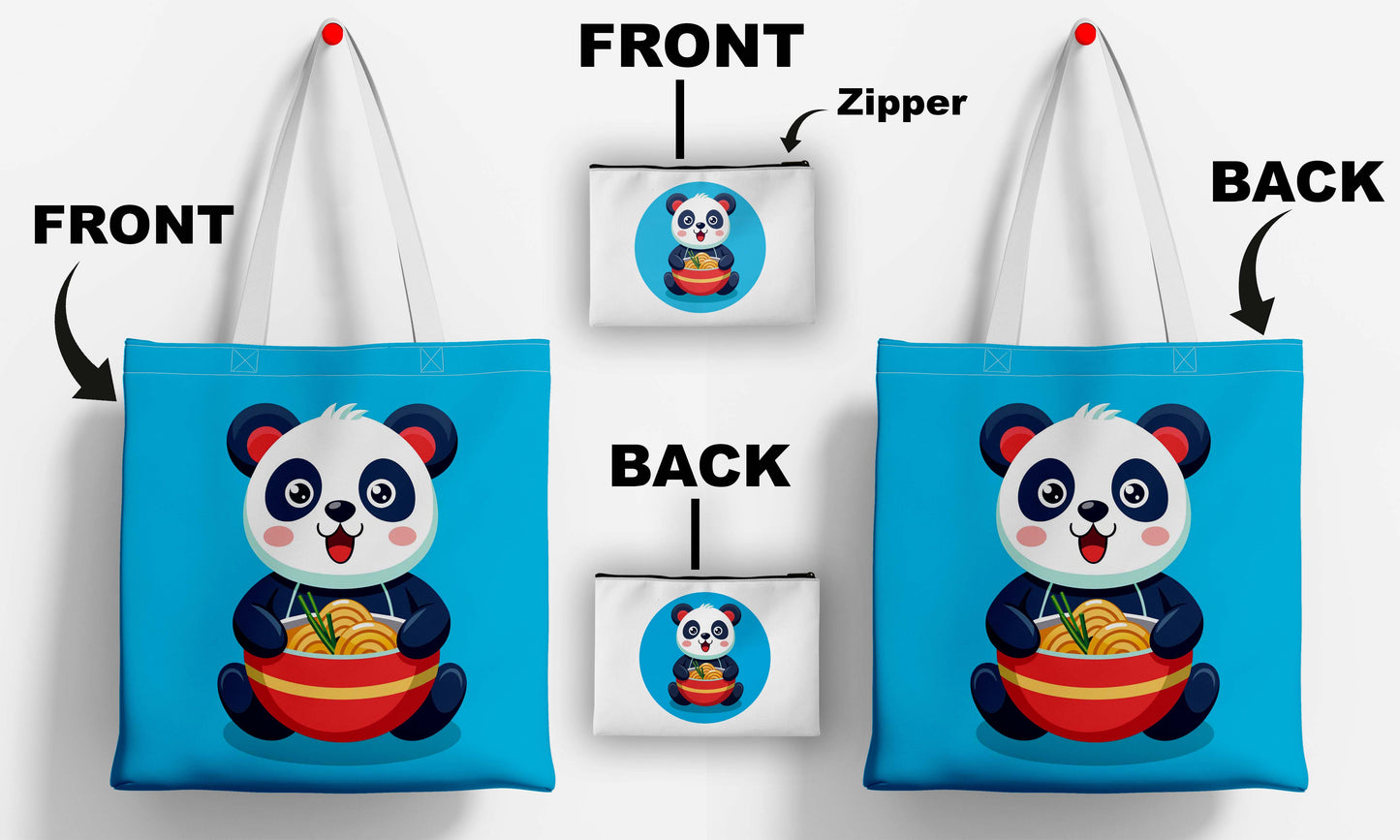 Eating panda Printed Design Tote Bag with Pouch Bag (14 X 16 Inches) For Shopping, College, Travel