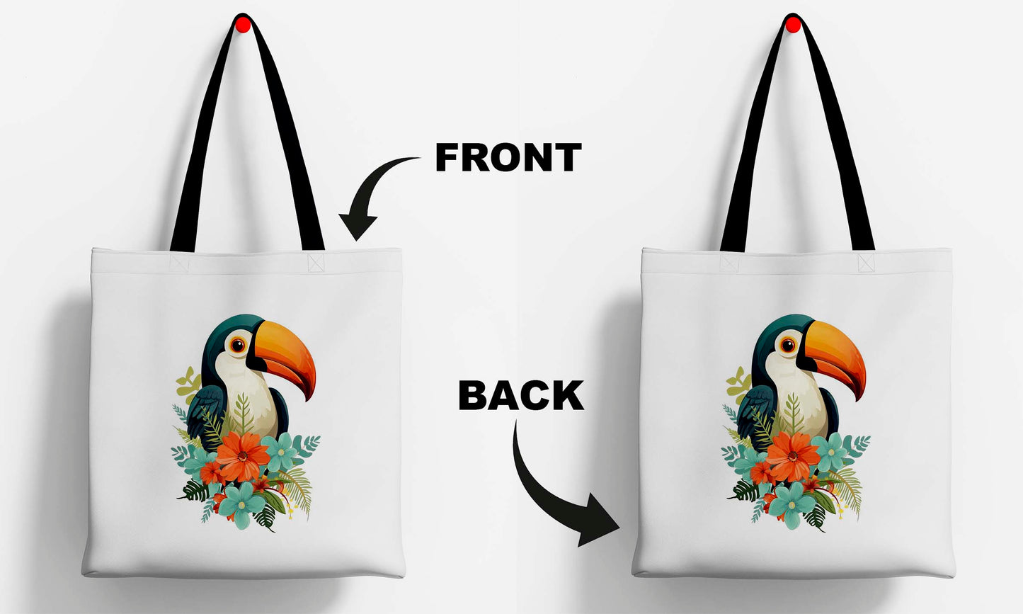 Parrot Printed Black Handle Tote Bag (14 X 16 Inches) For Shopping, College, Travel