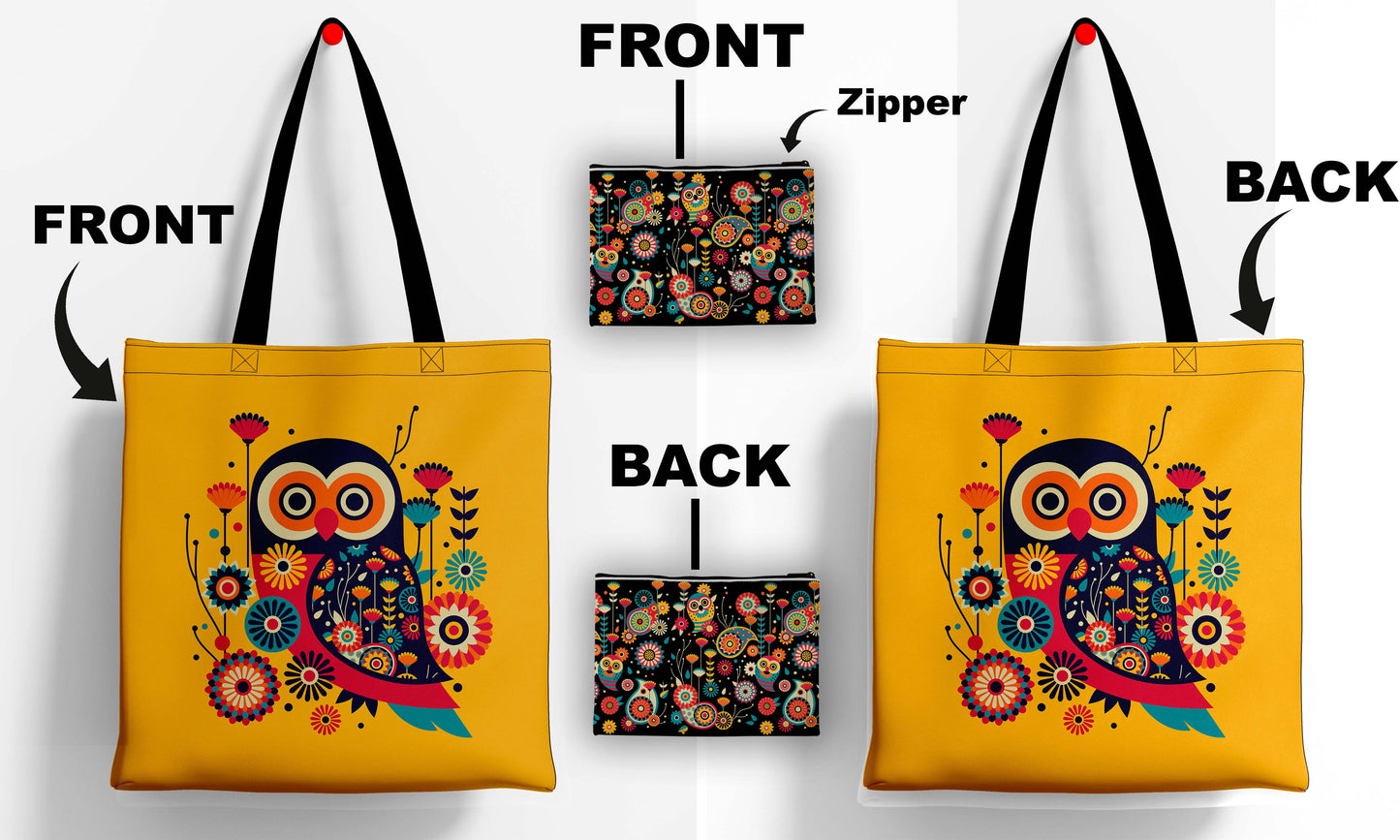 Owl Pattern Printed Design Tote Bag with Pouch Bag (14 X 16 Inches) For Shopping, College, Travel