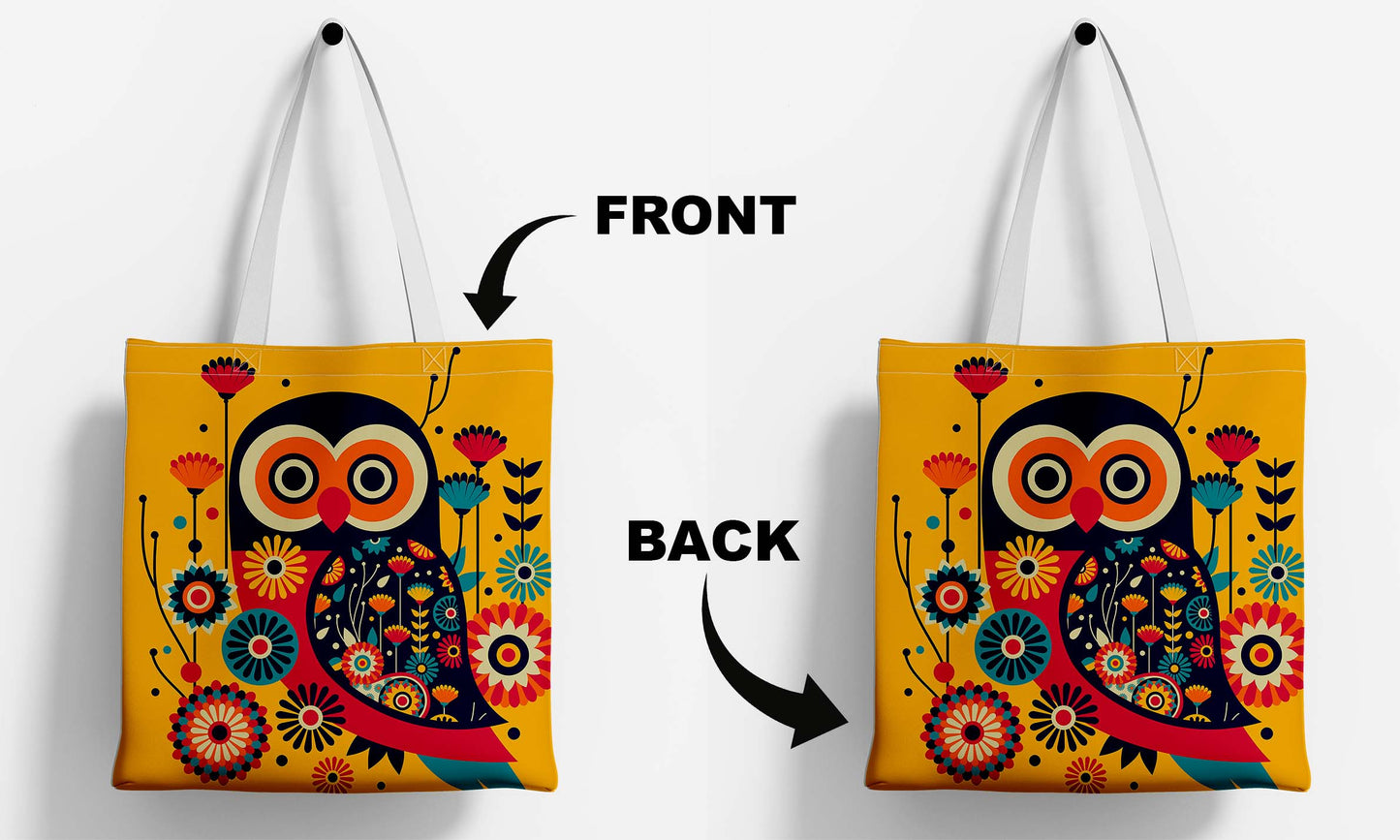 Owl White Printed Tote Bag (14 X 16 Inches) For Shopping, College, Travel