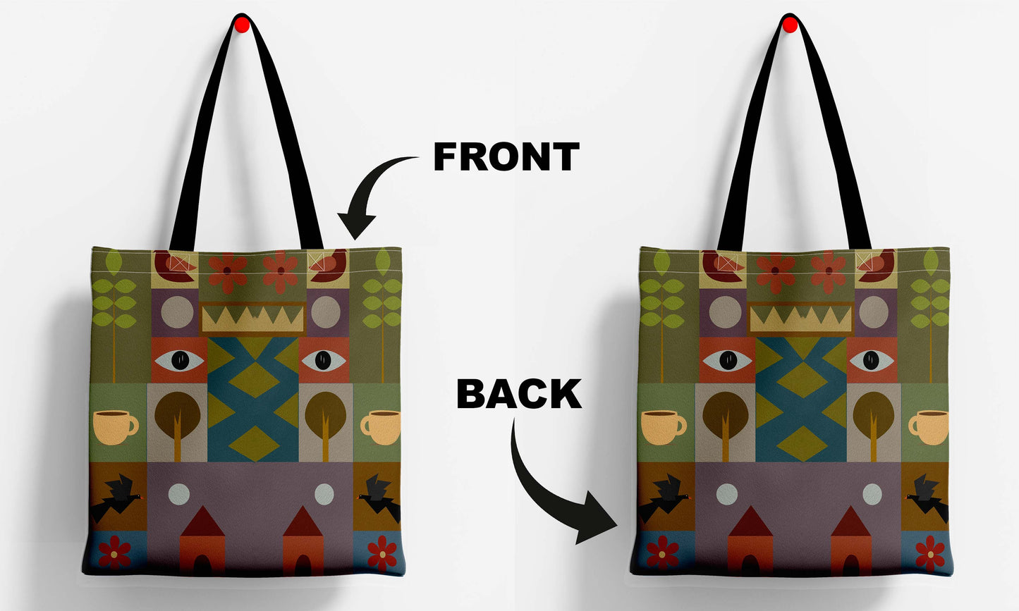 Abstract Design Printed Black Handle Tote Bag (14 X 16 Inches) For Shopping, College, Travel
