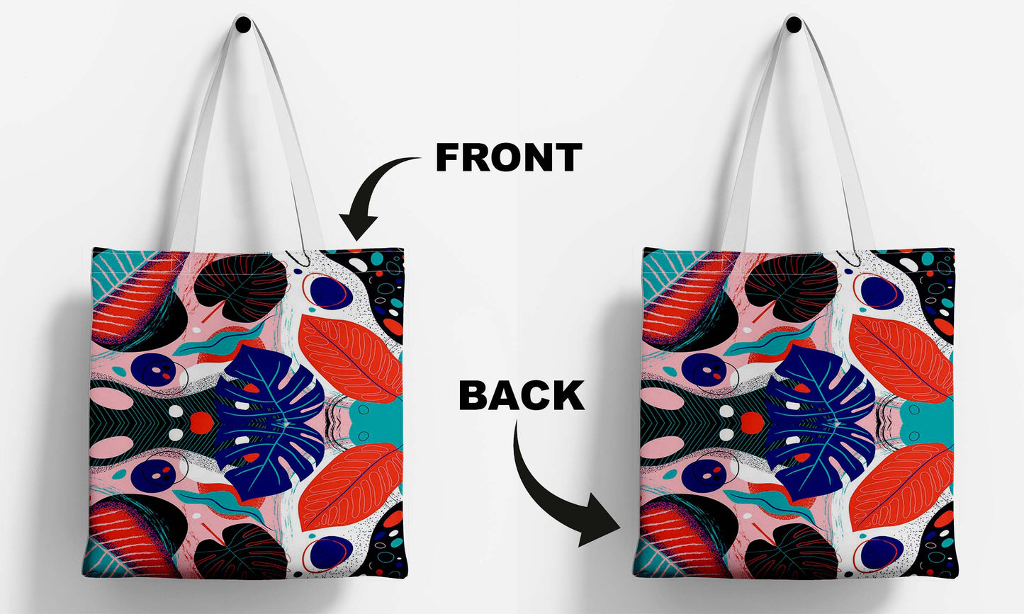 Flower Pattern White Printed Tote Bag (14 X 16 Inches) For Shopping, College, Travel