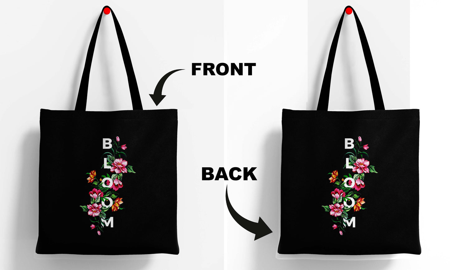 Living The Dreams Printed Black Tote Bag (14 X 16 Inches) For Shopping, College, Travel