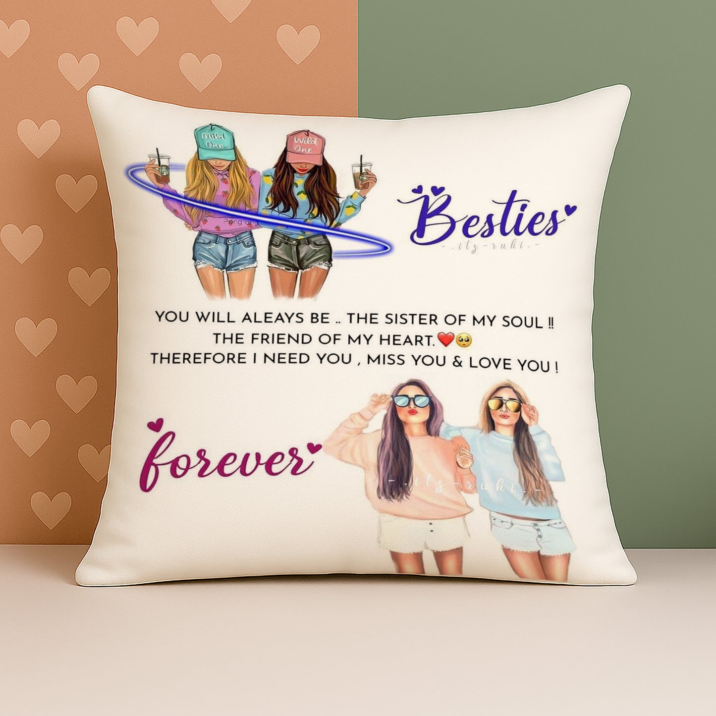 Bestie Forever Design Cushion (12x12 inches) Pack of 1