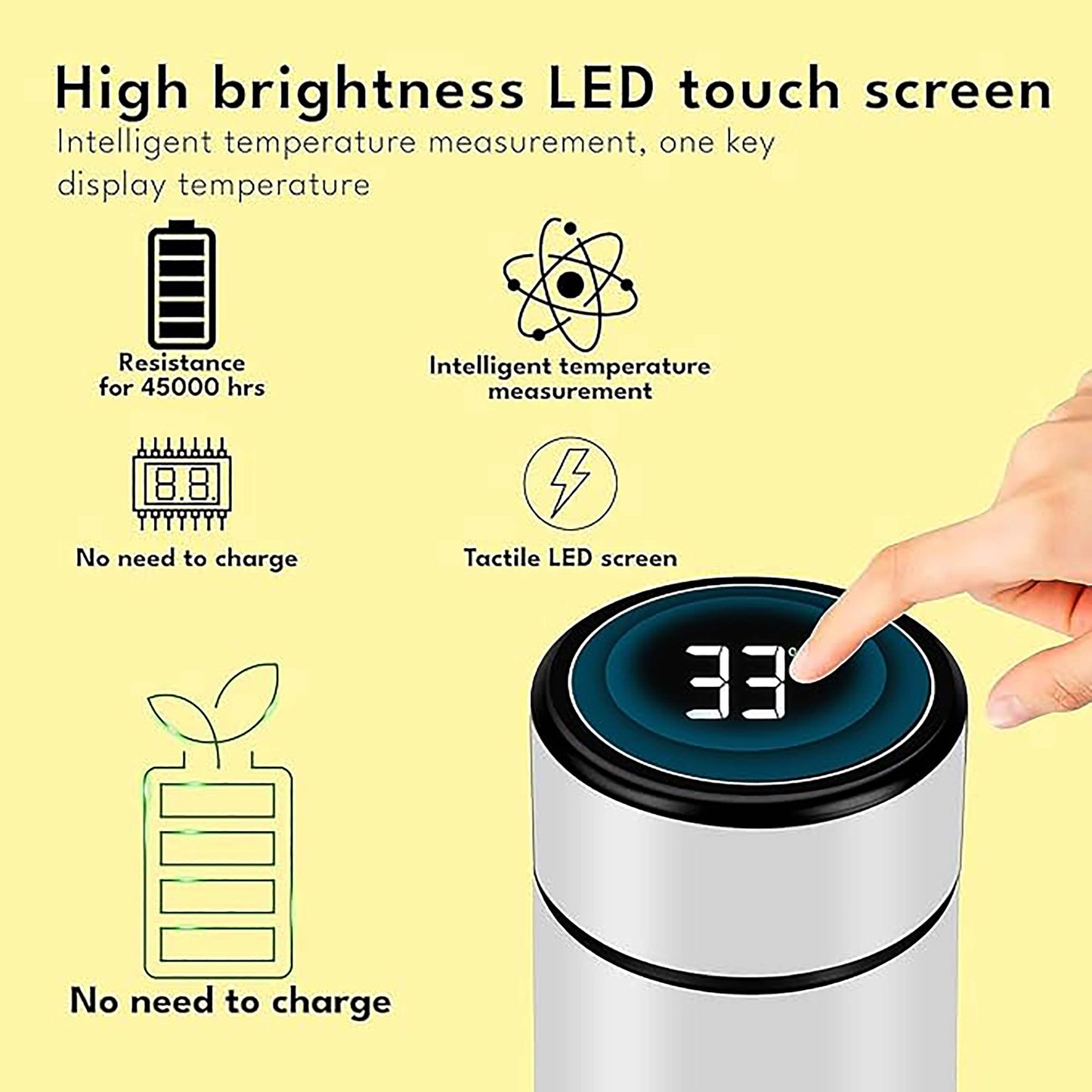 Customized Your Name white Temperature Bottle 500ml With Smart Led light