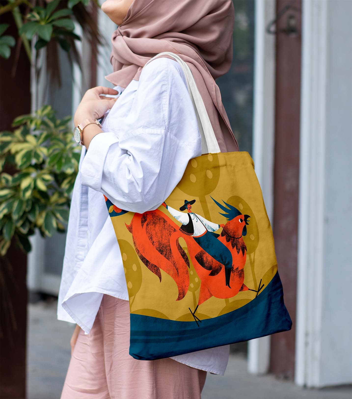 Abstract Design Printed White Tote Bag (14 X 16 Inches) For Shopping, College, Travel