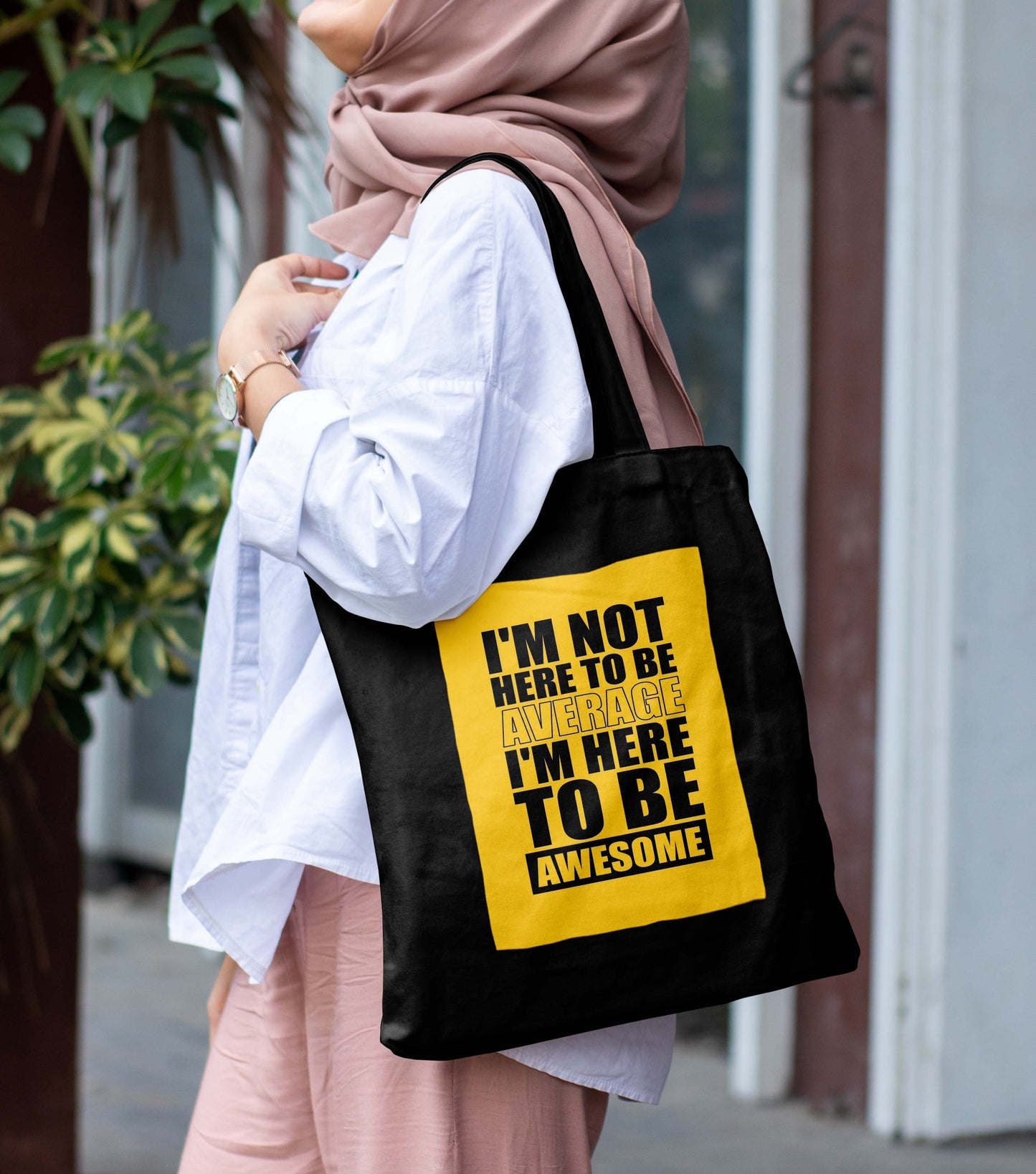 I am not here Design Printed Black With Pocket Tote Bag (14 X 16 Inches) For Shopping, College, Travel
