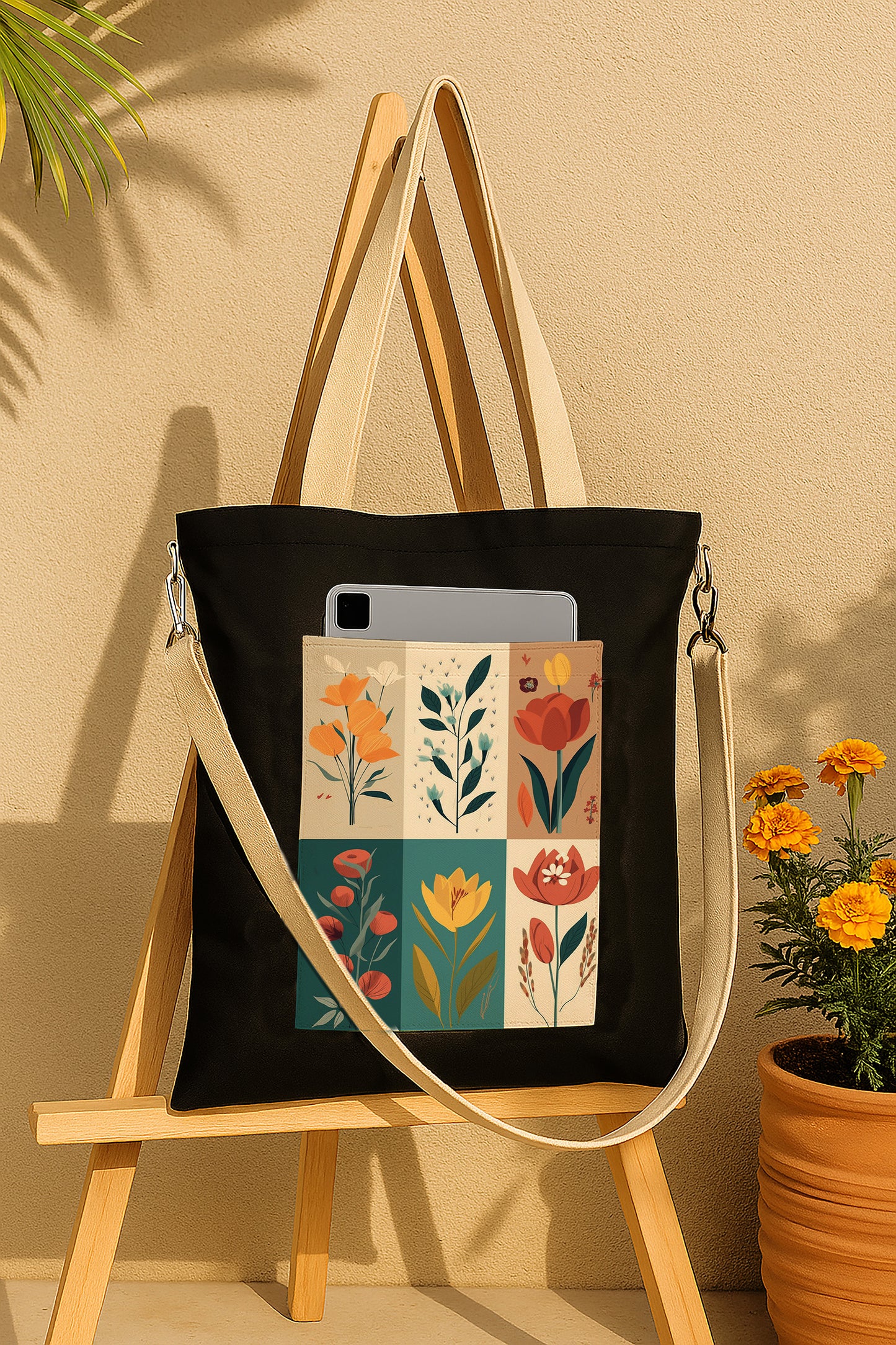 Flower art Printed Women's Girls Cross Body Sling Bag with Extra Front Pocket, College Bag for Girls, Tote Bag for Shopping,Travel