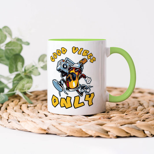 Good vibes only design Light Green Handle 330 ml Coffee Mug