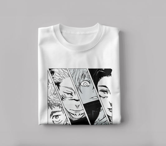 Jujutsu kaisen anime design Printed White Round Neck Polyester T Shirt for Mens and woman's