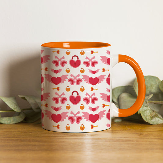 Red seamless love element pattern design Orange Handle 330 ml Coffee Mug
