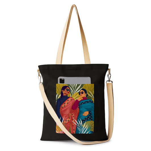 Woman 2 Printed Women's Girls Cross Body Sling Bag with Extra Front Pocket, College Bag for Girls, Tote Bag for Shopping,Travel