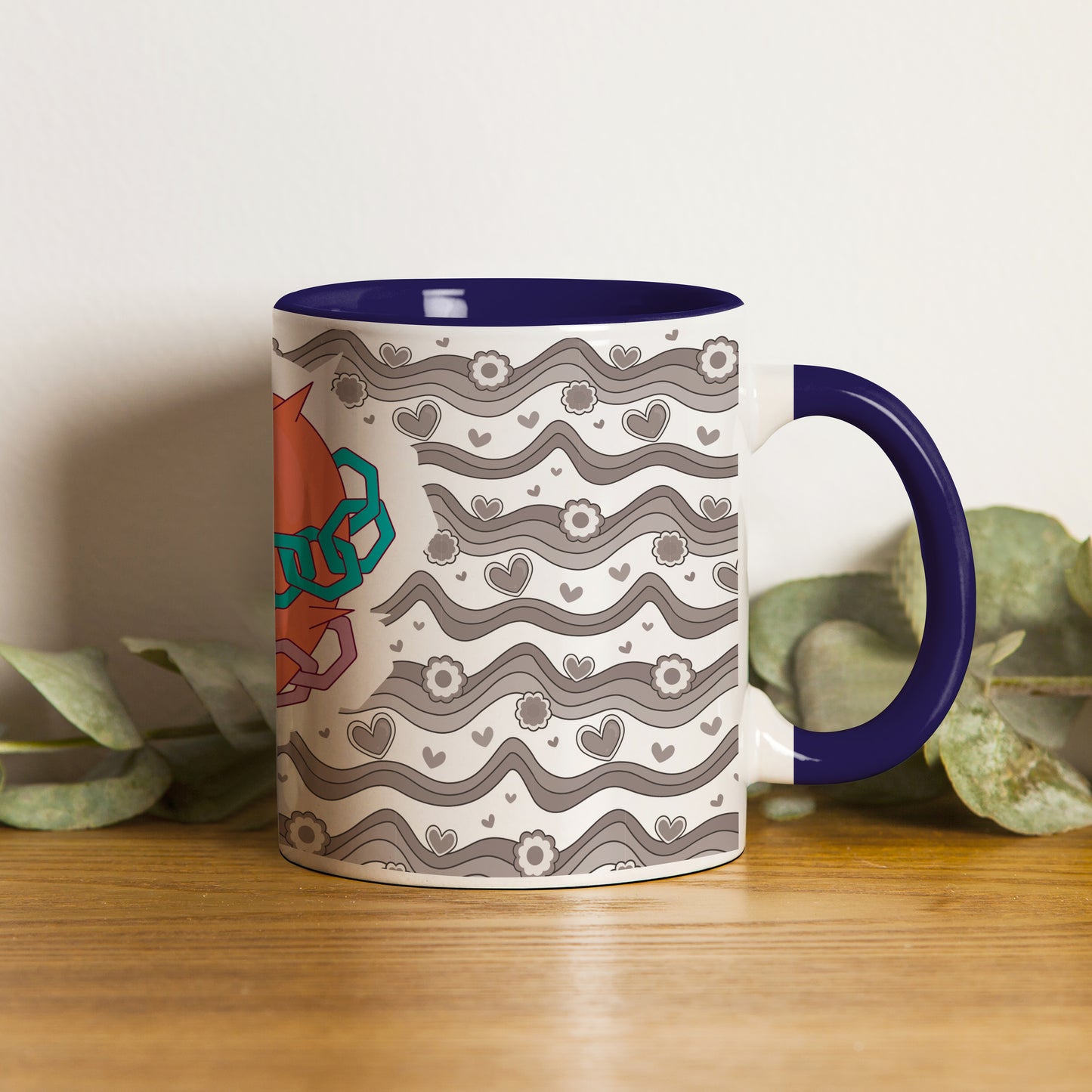 love chain Pattern Dark Blue Handle 330 ml Coffee Mug