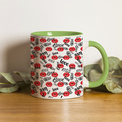 red kissing lips vector Pattern design Pattern Lite Green Handle 330 ml Coffee Mug