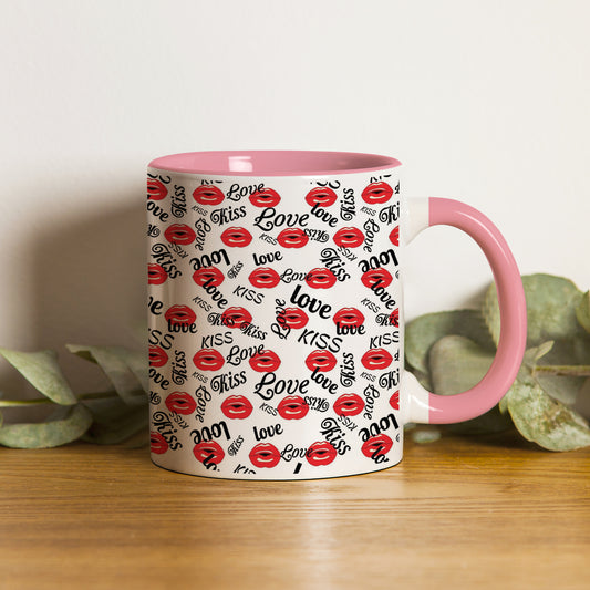 Red kissing lips vector Pattern design Pattern Lite Pink Handle 330 ml Coffee Mug