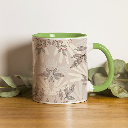 Abstract leaves and dots pattern designPattern Lite Green Handle 330 ml Coffee Mug