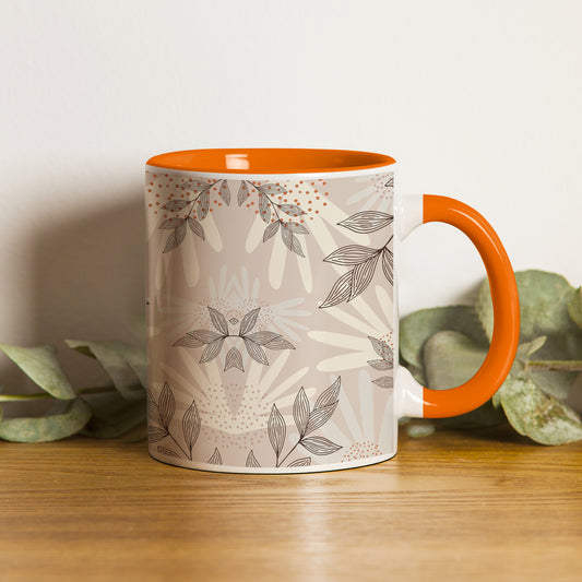 Abstract leaves and dots pattern design Orange Handle 330 ml Coffee Mug