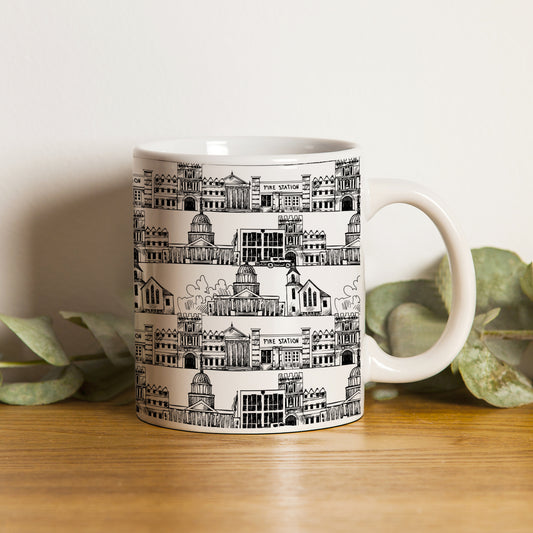 Black in white hand drawing city design White 330 ml Coffee Mug