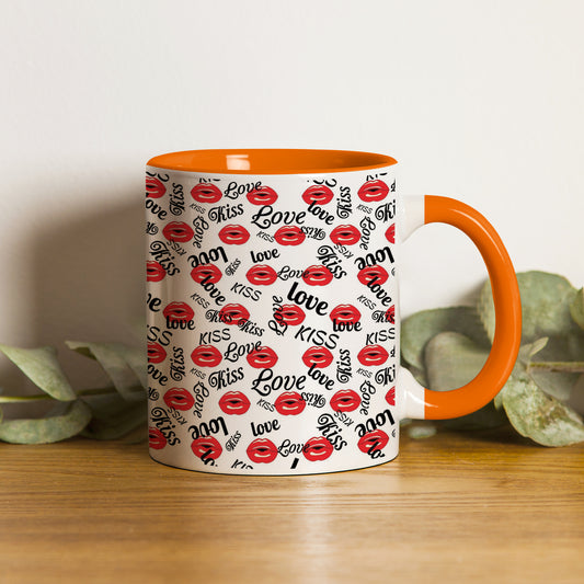 Red kissing lips vector Pattern design Orange Handle 330 ml Coffee Mug
