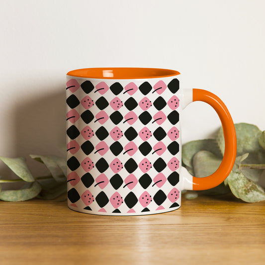 Black N Pink square vector leaves pattern Orange Handle 330 ml Coffee Mug