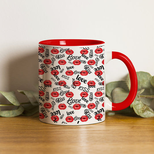 Red kissing lips vector Pattern design Red Handle 330 ml Coffee Mug
