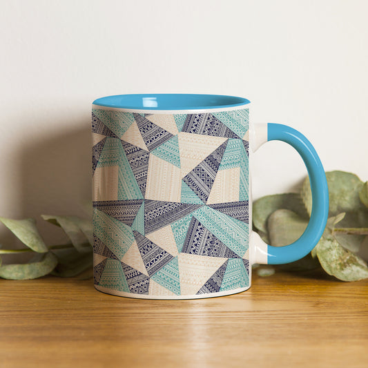 Triangle seamless pattern in patchwork style design Pattern Sky Blue Handle 330 ml Coffee Mug