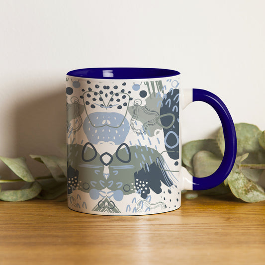 Hand art design Pattern Dark Blue Handle 330 ml Coffee Mug