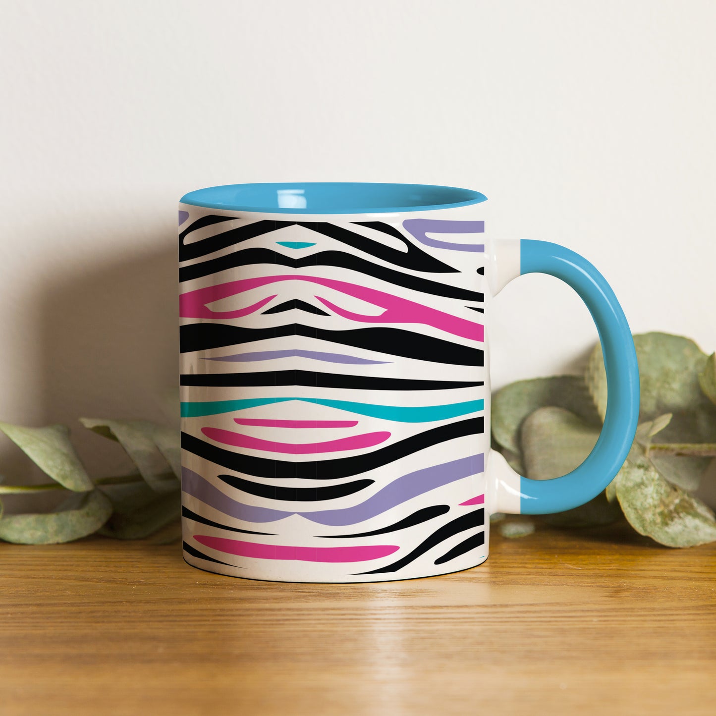 Colorful Tiger Skin with Waving effect design pattern Sky Blue Handle 330 ml Coffee Mug